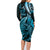 New Zealand Lizard Family Matching Long Sleeve Bodycon Dress and Hawaiian Shirt Silver Fern Aotearoa Maori Blue Version