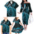 New Zealand Lizard Family Matching Off The Shoulder Long Sleeve Dress and Hawaiian Shirt Silver Fern Aotearoa Maori Blue Version