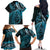 New Zealand Lizard Family Matching Off The Shoulder Long Sleeve Dress and Hawaiian Shirt Silver Fern Aotearoa Maori Blue Version