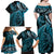 New Zealand Lizard Family Matching Off Shoulder Maxi Dress and Hawaiian Shirt Silver Fern Aotearoa Maori Blue Version