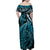 New Zealand Lizard Family Matching Off Shoulder Maxi Dress and Hawaiian Shirt Silver Fern Aotearoa Maori Blue Version