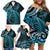 New Zealand Lizard Family Matching Off Shoulder Short Dress and Hawaiian Shirt Silver Fern Aotearoa Maori Blue Version