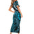 New Zealand Lizard Family Matching Short Sleeve Bodycon Dress and Hawaiian Shirt Silver Fern Aotearoa Maori Blue Version