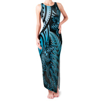 New Zealand Lizard Family Matching Tank Maxi Dress and Hawaiian Shirt Silver Fern Aotearoa Maori Blue Version