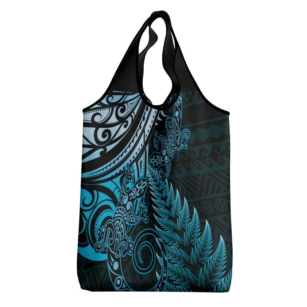 New Zealand Lizard Grocery Bag Silver Fern Aotearoa Maori Blue Version LT14 - Polynesian Pride