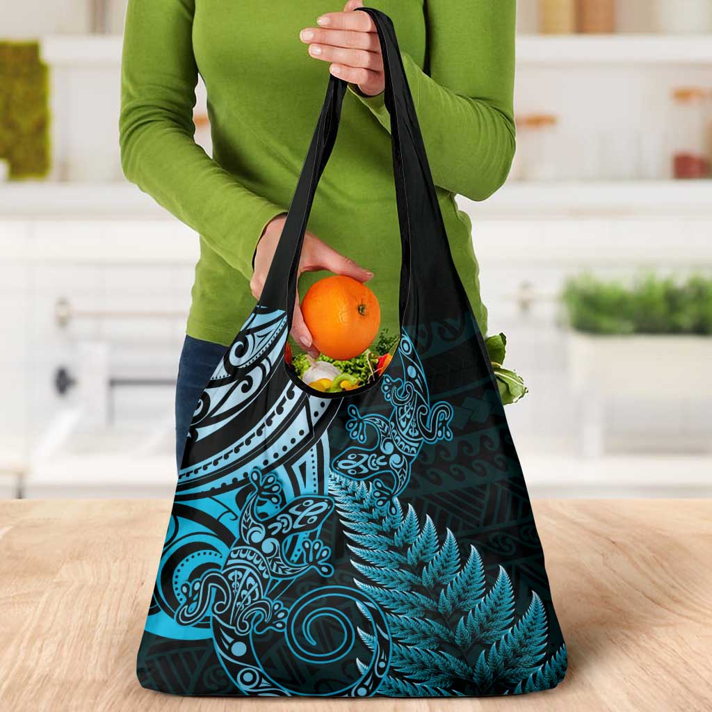 New Zealand Lizard Grocery Bag Silver Fern Aotearoa Maori Blue Version LT14 - Polynesian Pride