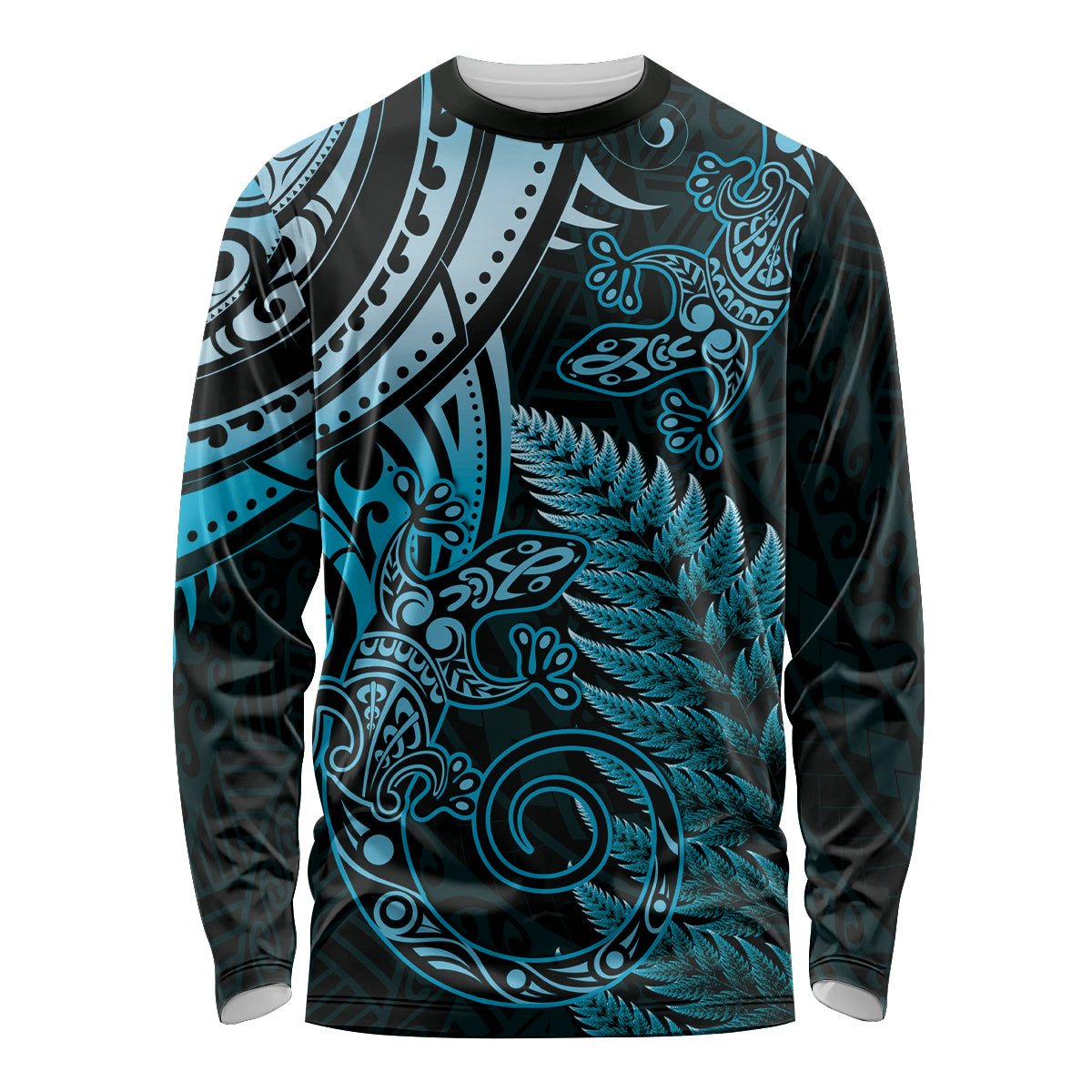 New Zealand Lizard Long Sleeve Shirt Silver Fern Aotearoa Maori Blue Version