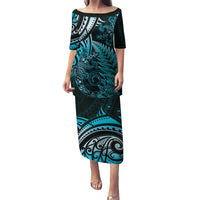 New Zealand Lizard Puletasi Silver Fern Aotearoa Maori Blue Version