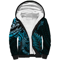 New Zealand Lizard Sherpa Hoodie Silver Fern Aotearoa Maori Blue Version