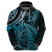 New Zealand Lizard Zip Hoodie Silver Fern Aotearoa Maori Blue Version