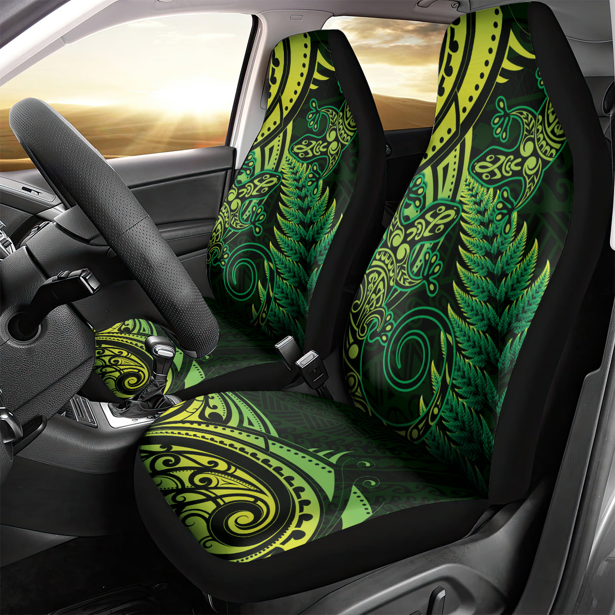New Zealand Lizard Car Seat Cover Silver Fern Aotearoa Maori Green Version