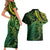 New Zealand Lizard Couples Matching Short Sleeve Bodycon Dress and Hawaiian Shirt Silver Fern Aotearoa Maori Green Version