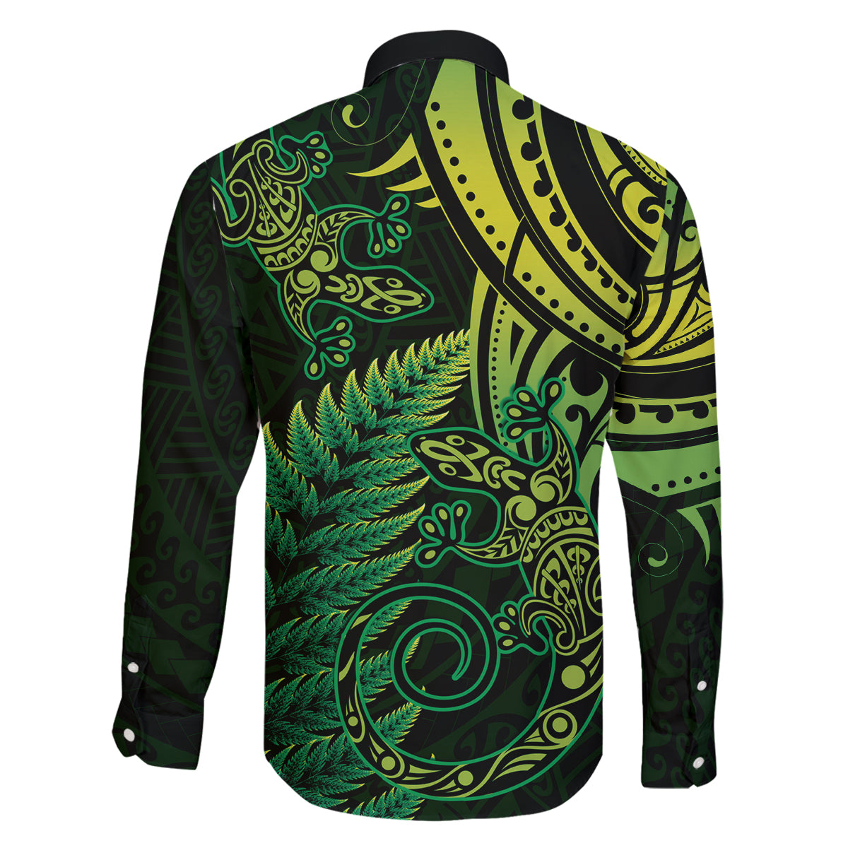 New Zealand Lizard Family Matching Long Sleeve Bodycon Dress and Hawaiian Shirt Silver Fern Aotearoa Maori Green Version