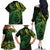 New Zealand Lizard Family Matching Off The Shoulder Long Sleeve Dress and Hawaiian Shirt Silver Fern Aotearoa Maori Green Version