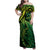 New Zealand Lizard Family Matching Off Shoulder Maxi Dress and Hawaiian Shirt Silver Fern Aotearoa Maori Green Version