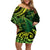 New Zealand Lizard Family Matching Off Shoulder Short Dress and Hawaiian Shirt Silver Fern Aotearoa Maori Green Version