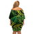 New Zealand Lizard Family Matching Off Shoulder Short Dress and Hawaiian Shirt Silver Fern Aotearoa Maori Green Version