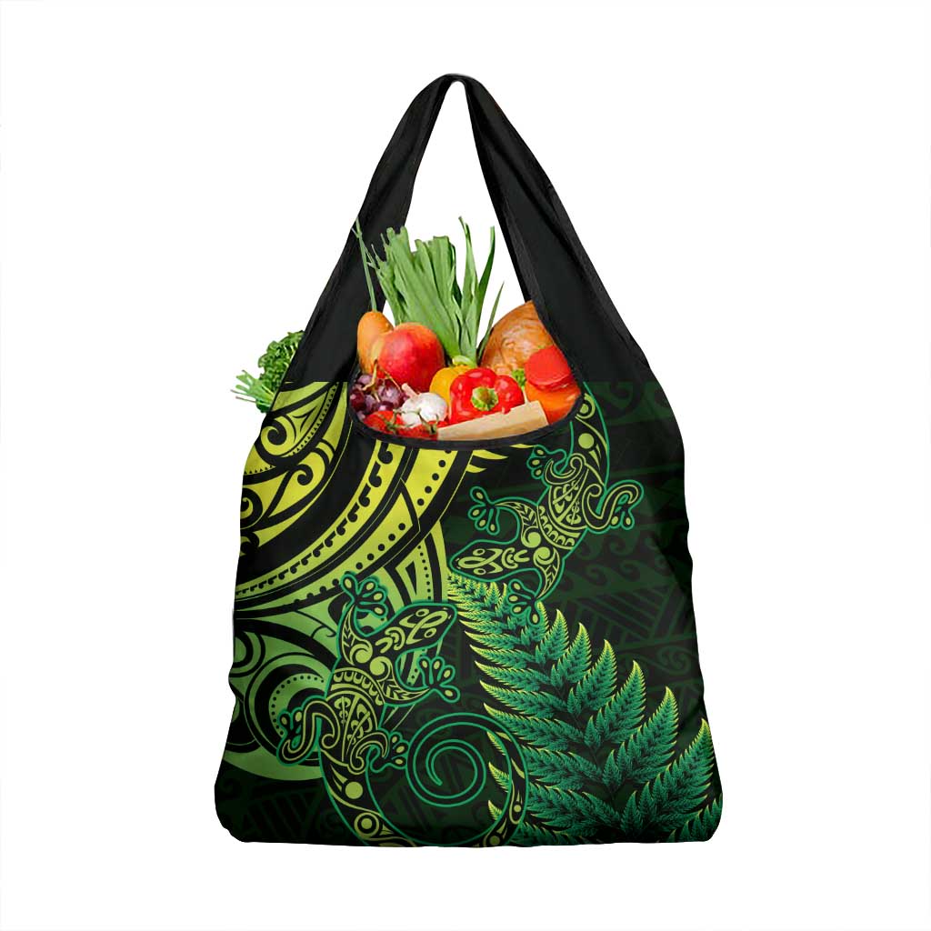 New Zealand Lizard Grocery Bag Silver Fern Aotearoa Maori Green Version LT14 1-pack One Size Green - Polynesian Pride