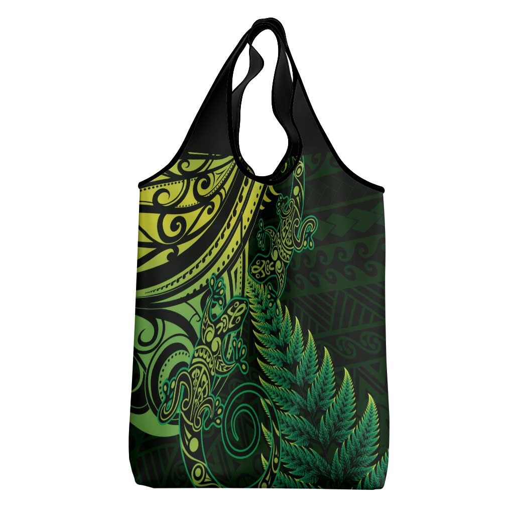 New Zealand Lizard Grocery Bag Silver Fern Aotearoa Maori Green Version LT14 - Polynesian Pride