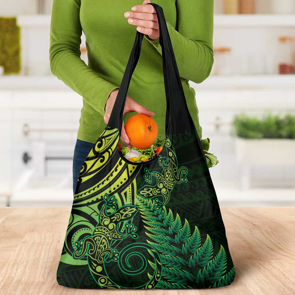 New Zealand Lizard Grocery Bag Silver Fern Aotearoa Maori Green Version LT14 - Polynesian Pride