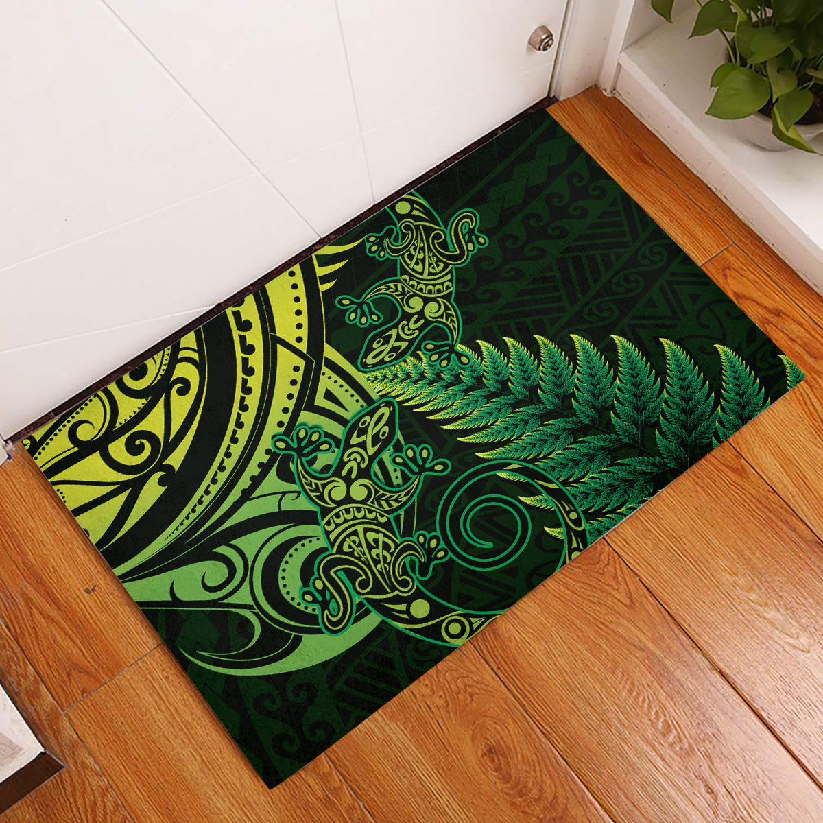 New Zealand Lizard Rubber Doormat Silver Fern Aotearoa Maori Green Version LT14 Green - Polynesian Pride