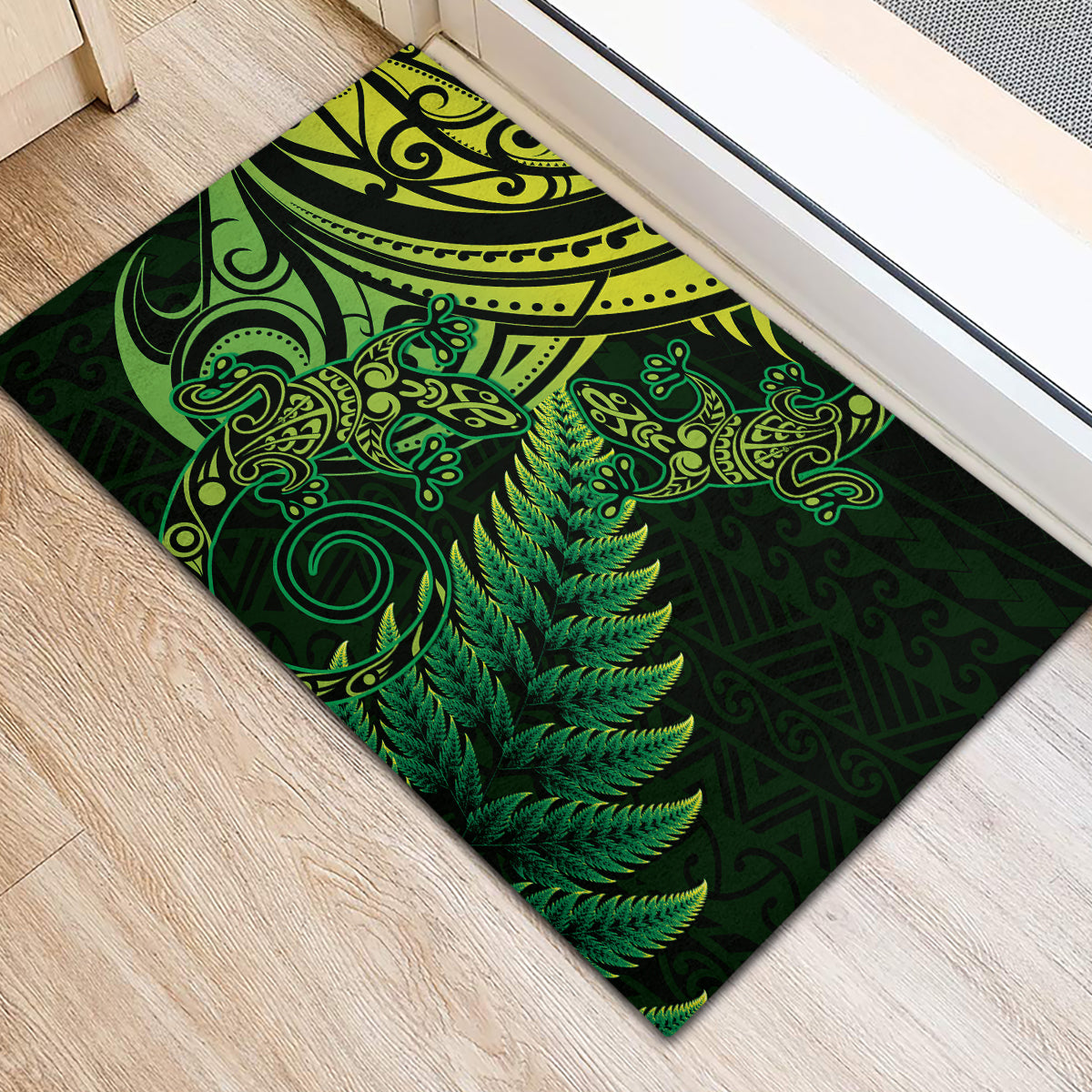 New Zealand Lizard Rubber Doormat Silver Fern Aotearoa Maori Green Version LT14 - Polynesian Pride