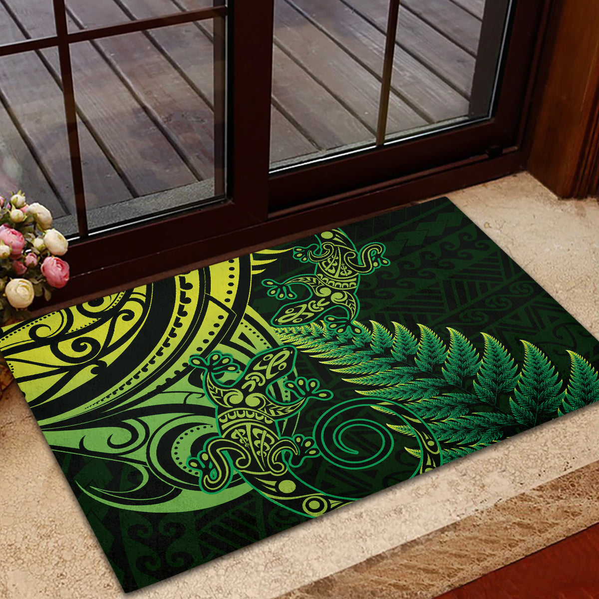 New Zealand Lizard Rubber Doormat Silver Fern Aotearoa Maori Green Version LT14 - Polynesian Pride