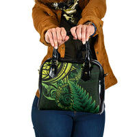 New Zealand Lizard Shoulder Handbag Silver Fern Aotearoa Maori Green Version LT14 One Size Green - Polynesian Pride
