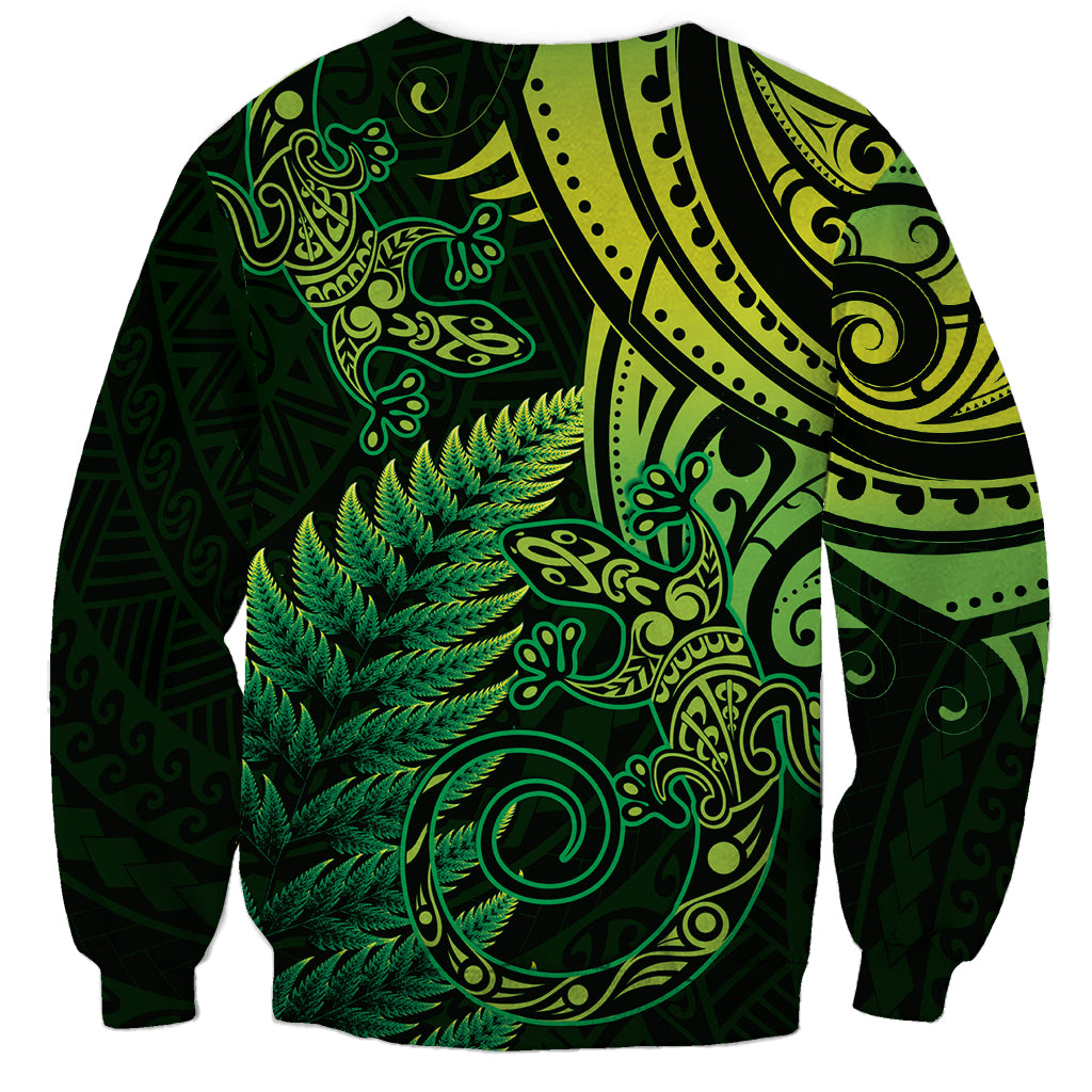 New Zealand Lizard Sweatshirt Silver Fern Aotearoa Maori Green Version