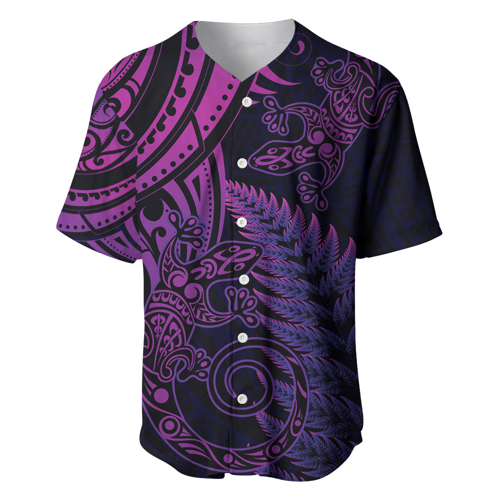 New Zealand Lizard Baseball Jersey Silver Fern Aotearoa Maori Purple Version