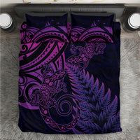 New Zealand Lizard Bedding Set Silver Fern Aotearoa Maori Purple Version
