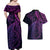 New Zealand Lizard Couples Matching Off Shoulder Maxi Dress and Hawaiian Shirt Silver Fern Aotearoa Maori Purple Version