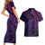 New Zealand Lizard Couples Matching Short Sleeve Bodycon Dress and Hawaiian Shirt Silver Fern Aotearoa Maori Purple Version