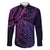 New Zealand Lizard Family Matching Off The Shoulder Long Sleeve Dress and Hawaiian Shirt Silver Fern Aotearoa Maori Purple Version