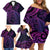 New Zealand Lizard Family Matching Off Shoulder Short Dress and Hawaiian Shirt Silver Fern Aotearoa Maori Purple Version