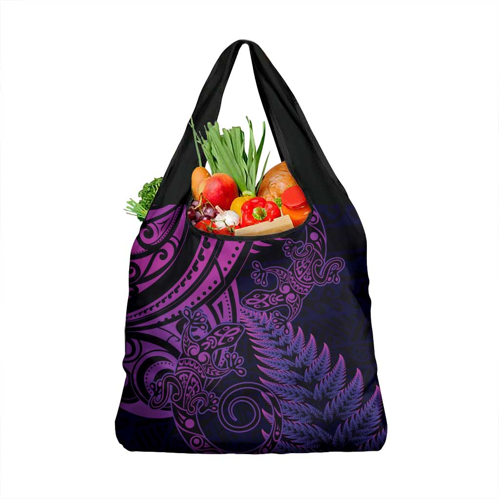 New Zealand Lizard Grocery Bag Silver Fern Aotearoa Maori Purple Version LT14 1-pack One Size Purple - Polynesian Pride