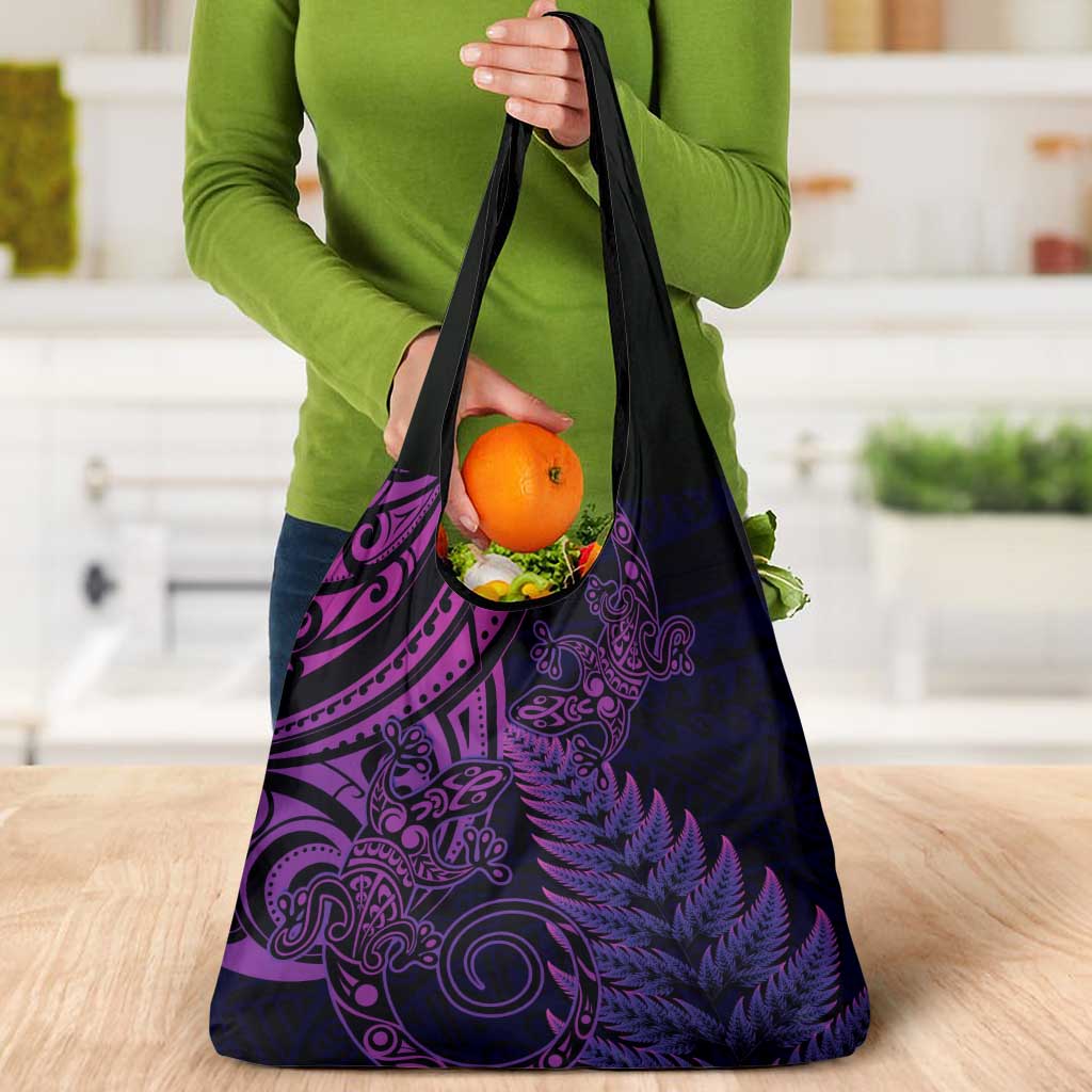 New Zealand Lizard Grocery Bag Silver Fern Aotearoa Maori Purple Version LT14 - Polynesian Pride