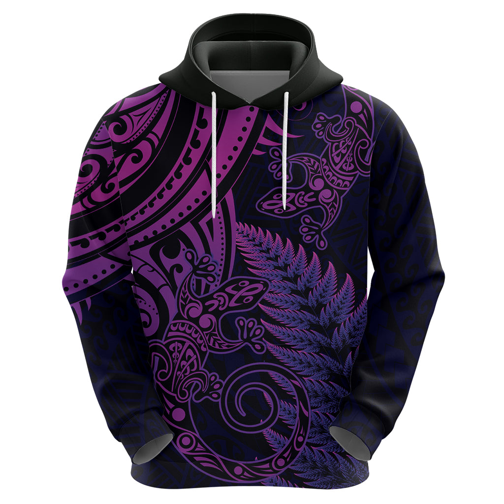 New Zealand Lizard Hoodie Silver Fern Aotearoa Maori Purple Version