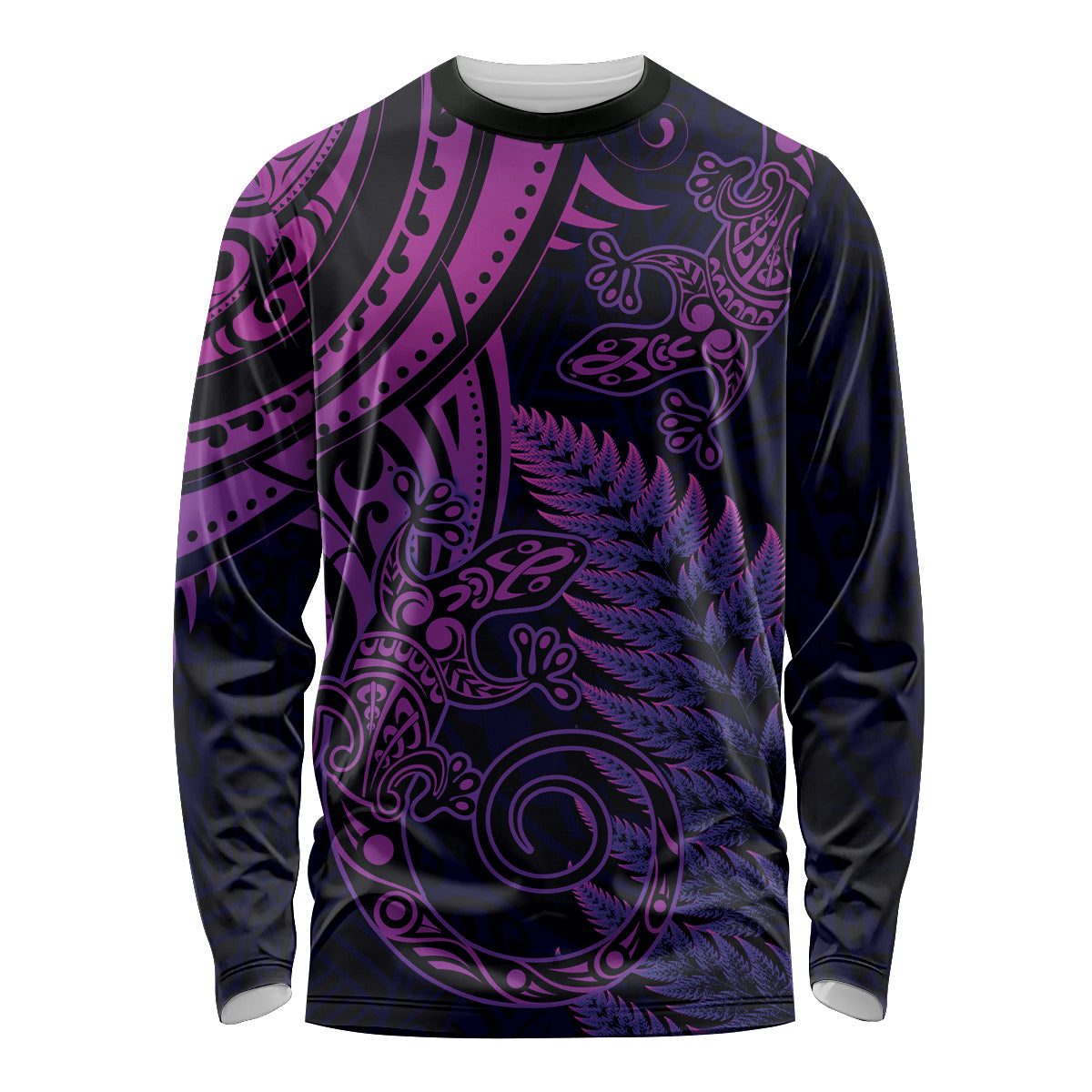 New Zealand Lizard Long Sleeve Shirt Silver Fern Aotearoa Maori Purple Version