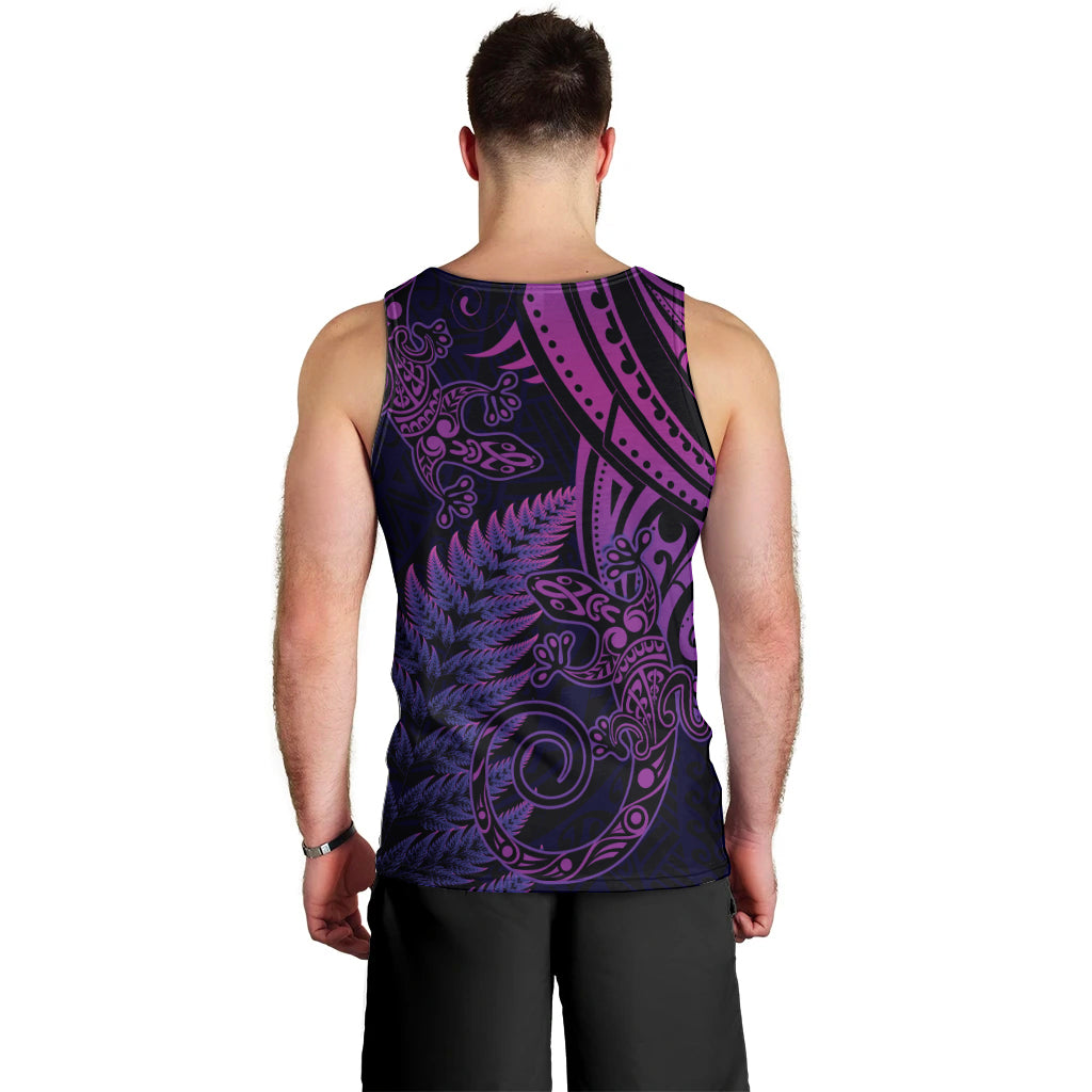New Zealand Lizard Men Tank Top Silver Fern Aotearoa Maori Purple Version