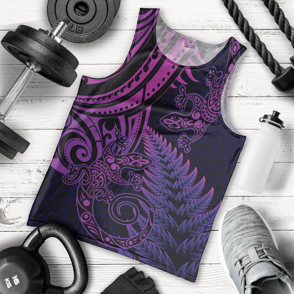 New Zealand Lizard Men Tank Top Silver Fern Aotearoa Maori Purple Version