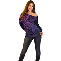 New Zealand Lizard Off Shoulder Sweater Silver Fern Aotearoa Maori Purple Version