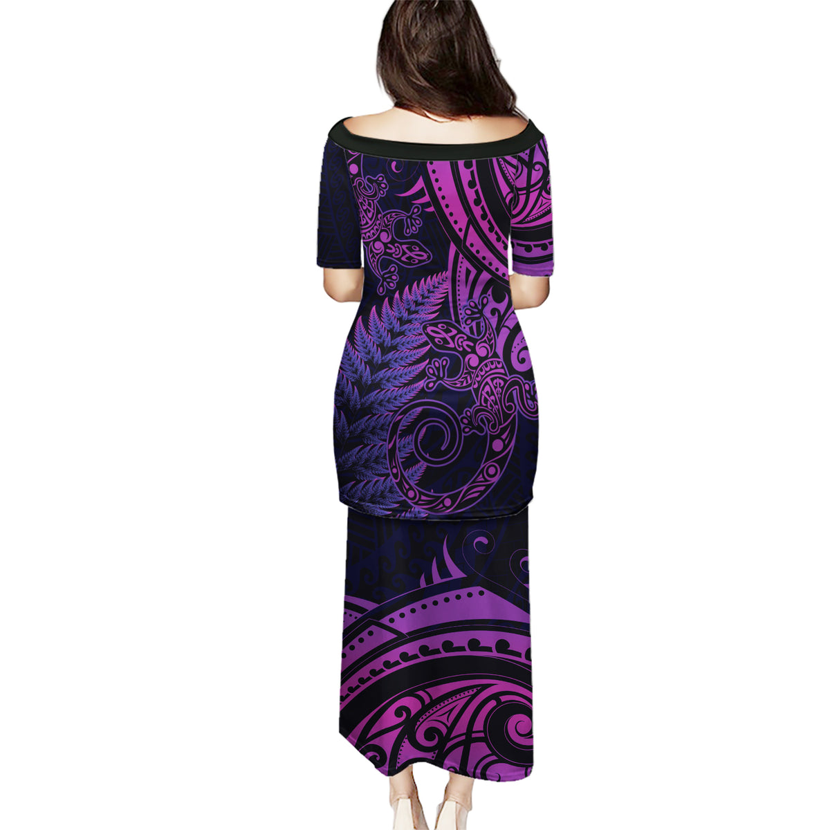 New Zealand Lizard Puletasi Silver Fern Aotearoa Maori Purple Version LT14 - Polynesian Pride