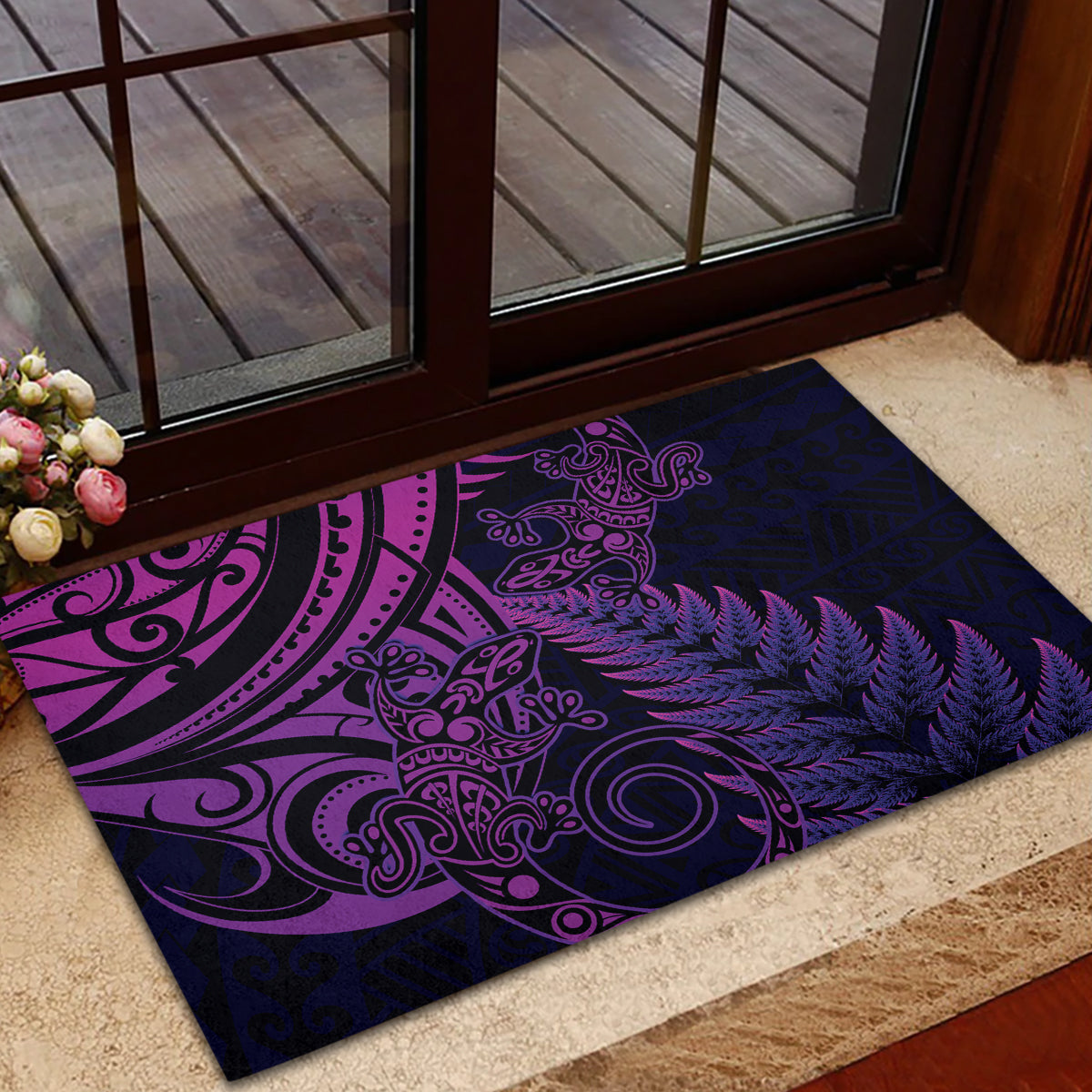 New Zealand Lizard Rubber Doormat Silver Fern Aotearoa Maori Purple Version LT14 - Polynesian Pride