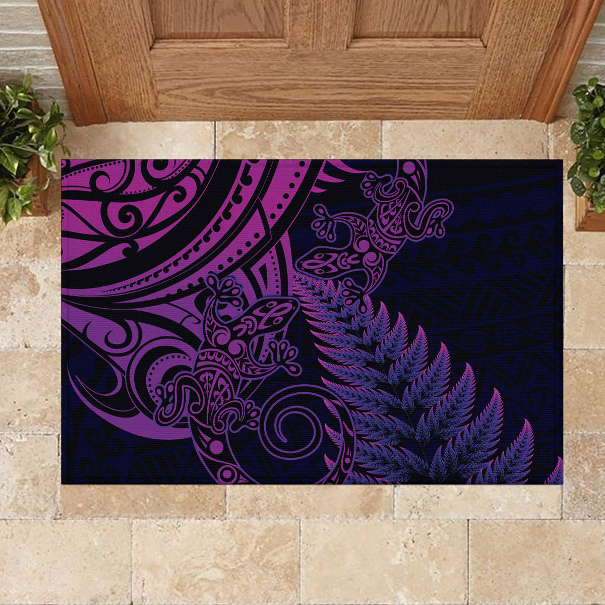 New Zealand Lizard Rubber Doormat Silver Fern Aotearoa Maori Purple Version LT14 - Polynesian Pride