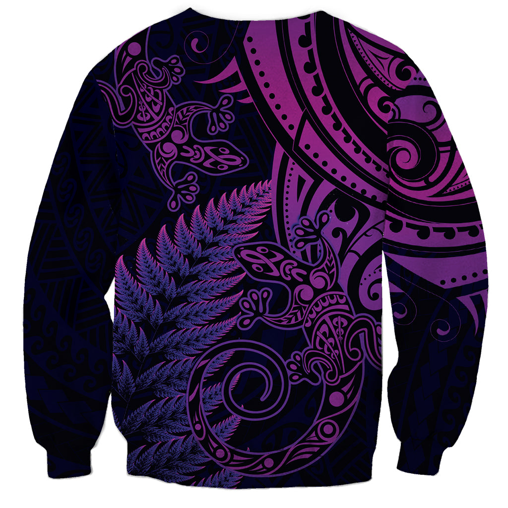 New Zealand Lizard Sweatshirt Silver Fern Aotearoa Maori Purple Version