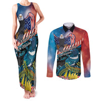 Personalised United States And New Zealand Couples Matching Tank Maxi Dress and Long Sleeve Button Shirt USA Eagle With Kowhai Aotearoa Tui Bird