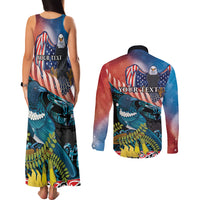 Personalised United States And New Zealand Couples Matching Tank Maxi Dress and Long Sleeve Button Shirt USA Eagle With Kowhai Aotearoa Tui Bird