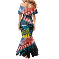 Personalised United States And New Zealand Family Matching Mermaid Dress and Hawaiian Shirt USA Eagle With Kowhai Aotearoa Tui Bird