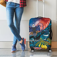 Personalised United States And New Zealand Luggage Cover USA Eagle With Kowhai Aotearoa Tui Bird